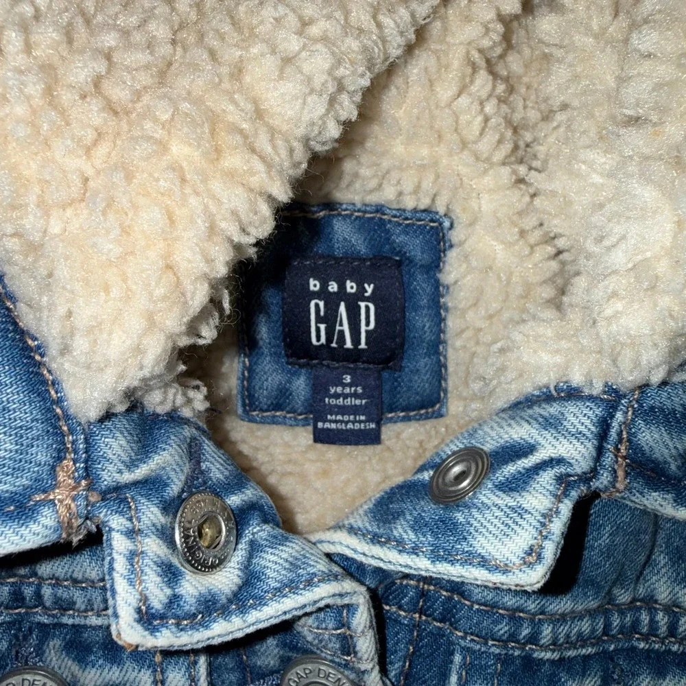 Baby Gap Toddler Denim Sherpa Hoodie Jacket Blue Cream 3T Mixed Media Trucker